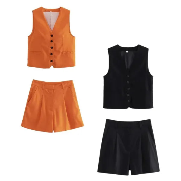 Conjunto Feminino Carolina em Alfaiataria - Colete e Shorts no Linho (Promoção Compre 1 Leve 2) +Frete Grátis