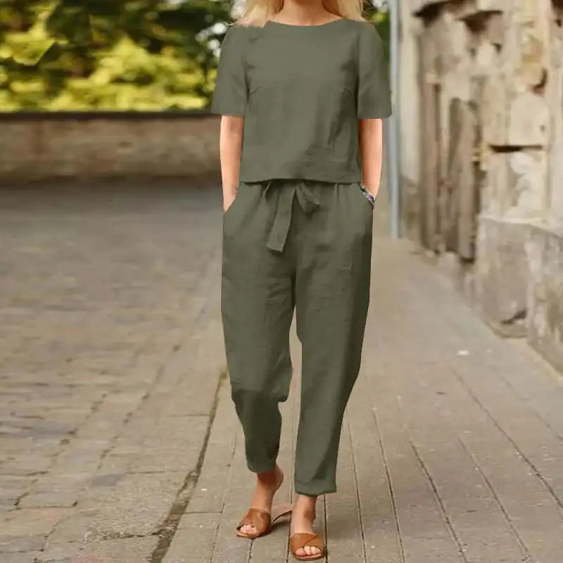 Conjunto Feminino Marina em Linho de Algodão / Leveza e Sofisticação para Qualquer Momento! +Frete Grátis