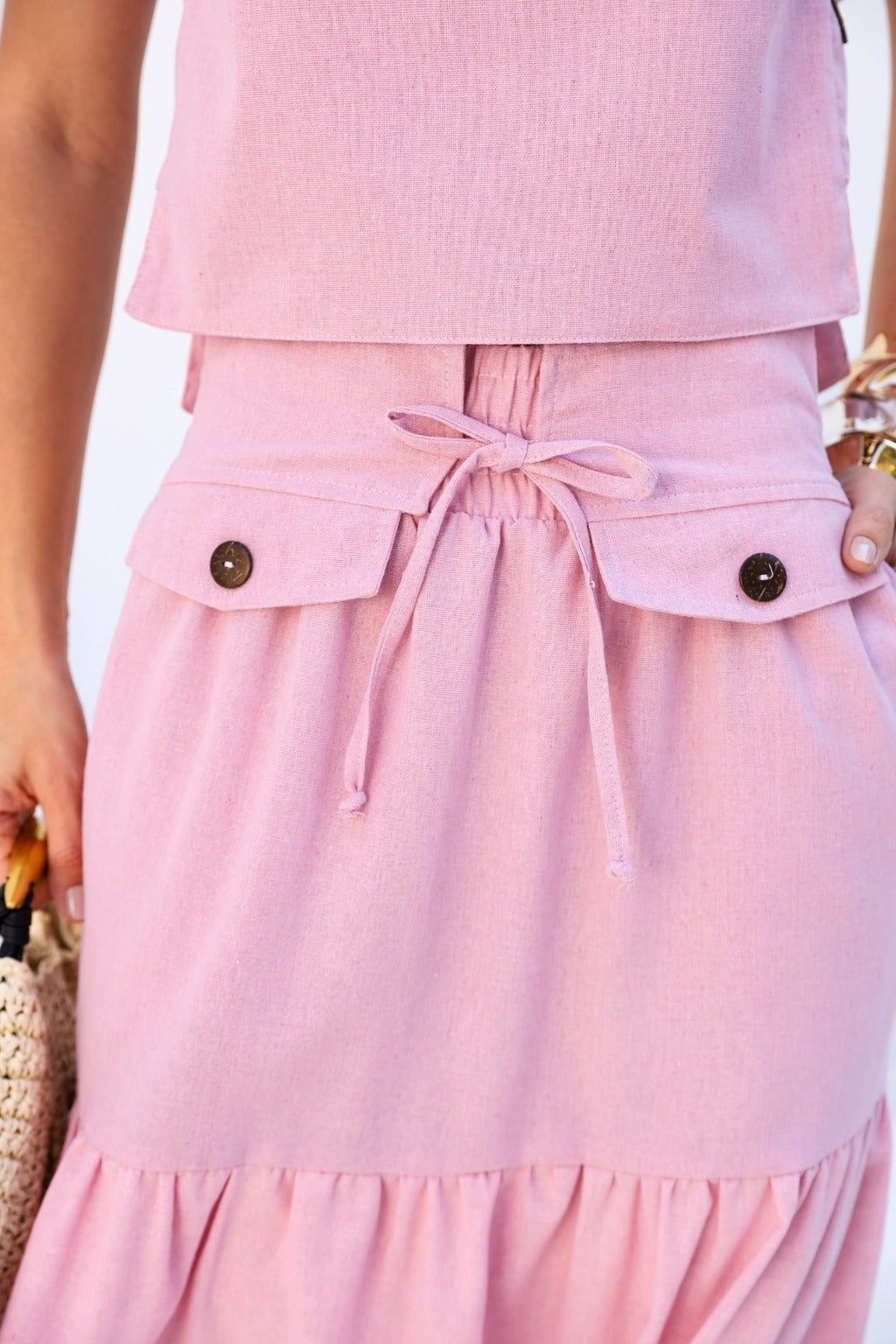Conjunto Feminino Luiza- Saia longa e Regata com Botões em linho