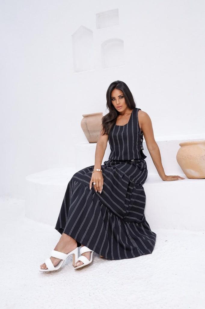 Conjunto Feminino Luiza- Saia longa e Regata com Botões em linho