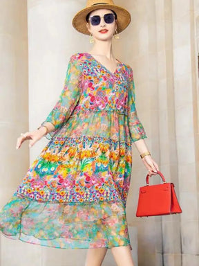 Vestido Feminino Midi Estampado Floral Primavera- Fresquinho e Elegante