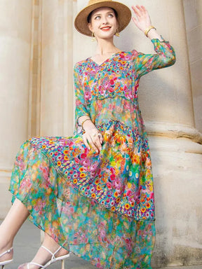 Vestido Feminino Midi Estampado Floral Primavera- Fresquinho e Elegante