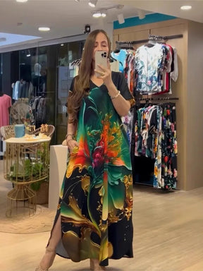 Vestido Estampado Mariana- Elegante e rico em detalhes que vão te encantar+ Frete Grátis