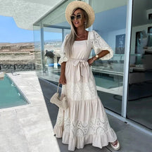 Vestido de Renda Bianca - Longo de Manga Curta- Ideal para todas as ocasiões