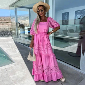 Vestido de Renda Bianca - Longo de Manga Curta- Ideal para todas as ocasiões