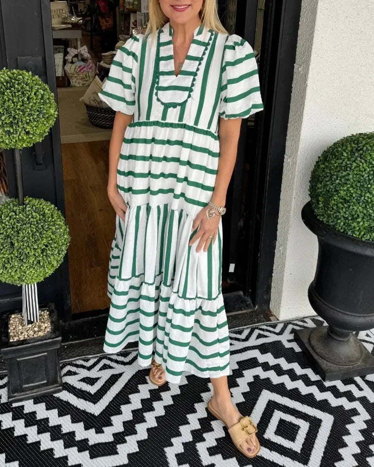 Vestido Listras Luana - Manga Curta - Leve e Soltinho- Ideal para diversas ocasiões