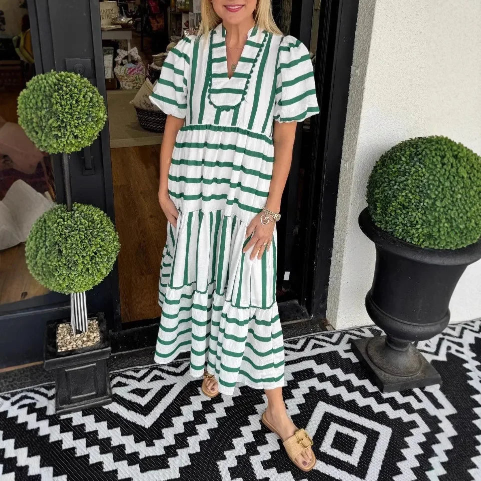 Vestido Listras Luana - Manga Curta - Leve e Soltinho- Ideal para diversas ocasiões