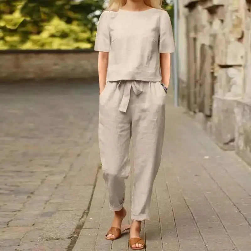 Conjunto Feminino Marina em Linho de Algodão / Leveza e Sofisticação para Qualquer Momento!