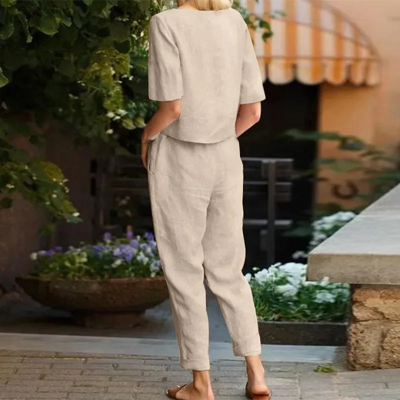 Conjunto Feminino Marina em Linho de Algodão / Leveza e Sofisticação para Qualquer Momento!