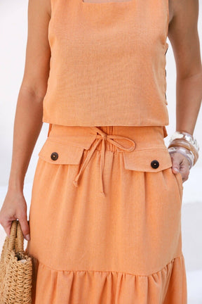 Conjunto Feminino Luiza- Saia longa e Regata com Botões em linho