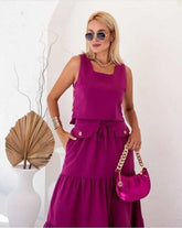 Conjunto Feminino Luiza- Saia longa e Regata com Botões em linho