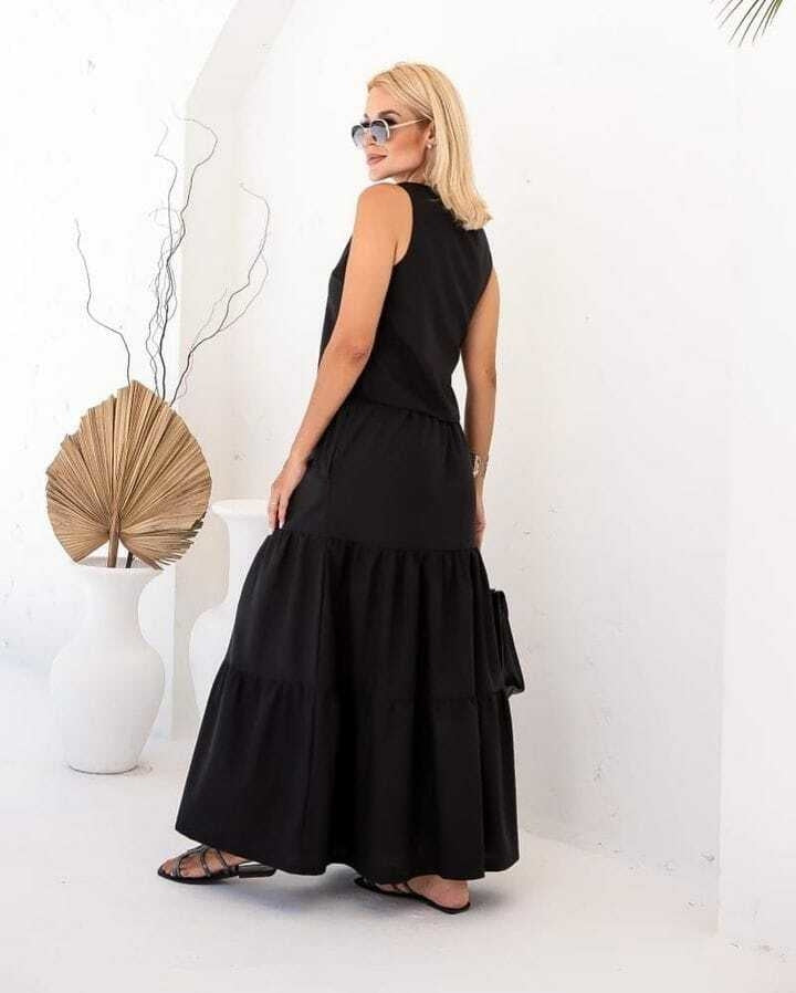 Conjunto Feminino Luiza- Saia longa e Regata com Botões em linho