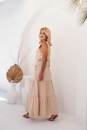 Conjunto Feminino Luiza- Saia longa e Regata com Botões em linho