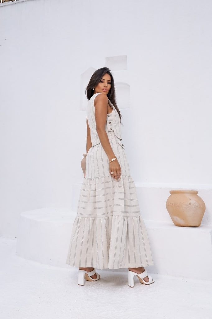 Conjunto Feminino Luiza- Saia longa e Regata com Botões em linho