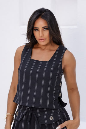 Conjunto Feminino Luiza- Saia longa e Regata com Botões em linho