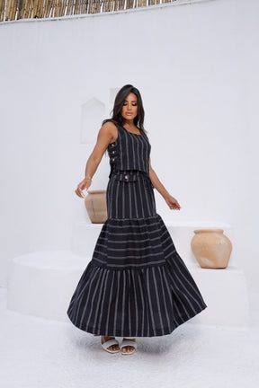Conjunto Feminino Luiza- Saia longa e Regata com Botões em linho