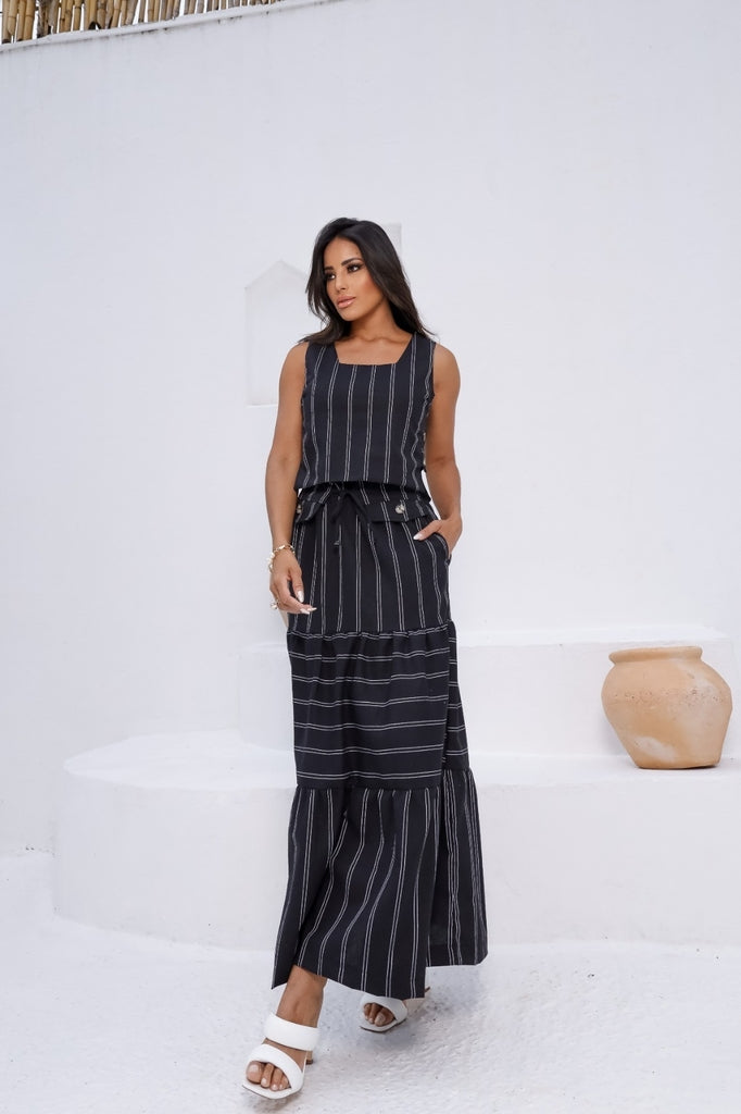 Conjunto Feminino Luiza- Saia longa e Regata com Botões em linho